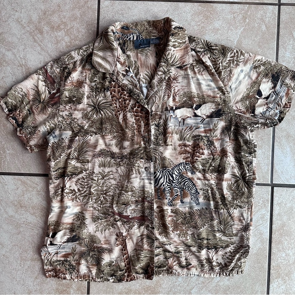 Vintage 90s Tropical Safari Animal Print Shirt